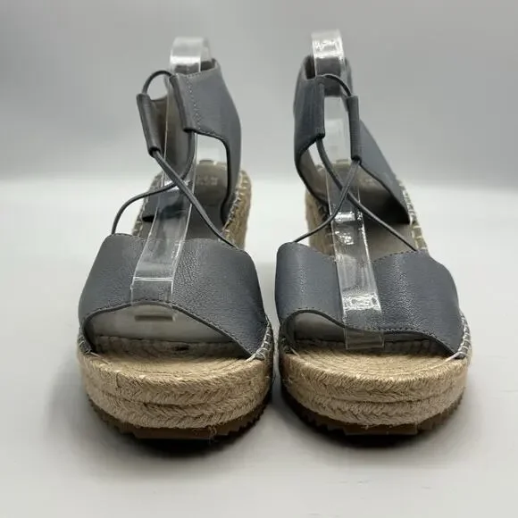 Eileen Fisher AGNES Blue Leather Espadrille Sandals WOMENS SIZE 9 Platform Wedge - Picture 2 of 8